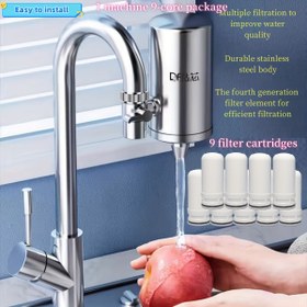 Resim Seramik Filtre Kartuşlu Ev Musluğu Su Arıtıcı, Çok Katmanlı Filtrasyon Sistemi, Uzun Ömürlü Musluk Suyu Temizliği için 9 Değiştirilebilir Seramik Filtre Dahil 