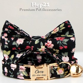 Resim Cat Collar Velvet Cat Collar with Bell 015263 - Fuchsia Bow Tie / L 