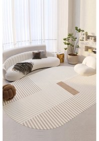 Resim Decomia Home Dijital Kaymaz Yıkanabilir Modern Çizgili Salon Halısı Mutfak Halısı Koridor Halısı Halı Yolluk DC-4157 Çizgili-Oval 