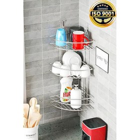 Resim Kyrotech 3 Katlı Metal Krom Kaplama Bulaşıklık, Kurutmalık, Bulaşık Standı, Deterjanlık, Yapışkanlı Askı Bulaşık Süzgeci Rafı, Bulaşıklık, Çatal Bıçak Tutacağı, Mutfak için Lavabo Süzgeci, 50 CM 