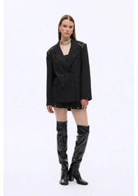 Resim Quzu Kuş Gözü Detaylı Siyah Kadın Blazer Ceket Ckt01019 Siyah 