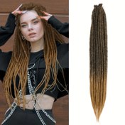 Resim 24 İnç Yumuşak Tığ İşi Dreadlock Uzatma Saçı, Reggae Tarzı Sentetik Örgü 10 Tel El Yapımı 0.6 cm Genişlik Loc Uzantıları 