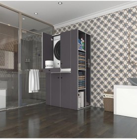 Resim Kenzlife Çamaşır-Kurutma Makinesi Dolabı Biruni Gri 187 110 60 Çekmeceli Raflı Banyo Çok Renkli 