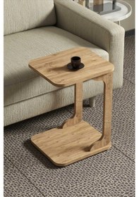 Resim Tekerlekli C Sehpa 360 Dönebilen Oval Köşelikli Şık Tasarım Koltuk Yan Sehpa Zigon Servis Sehpası - Atlantik Çam Atlantik Çam 