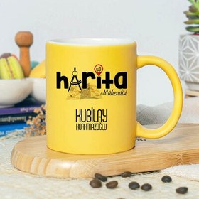 Resim İsme Özel Harita Mühendisi Sarı Kupa Bardak 