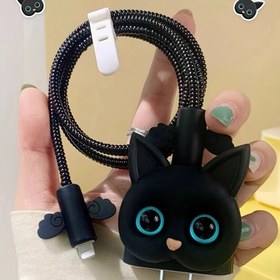 Resim 5 Adet Yaratıcı ve Şık Siyah Kedi Koruma Kılıfı iPhone14promax Şarj Koruma Kılıfı ve iPhone13/12/11 Şarj 8/20W Hızlı Şarj Anti-kesinti Veri Kablosu Koruma Kılıfı için 