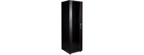 Resim Lande 42U 600X600 Hyperline Dikili Tip Rack Kabinet (Siyah) (Ön Cam Kapak / Tekerlekli) 