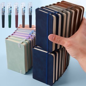 Resim 10 Adet Yapay Deri Cep Defteri Seti ve Uyumlu Kalemler - Taşınabilir Mini Günlük, Her Biri 100 Sayfa, Elastik Kapaklı Seyahat ve Ofis Organizatörü (5 defter + 5 mini kalem) 