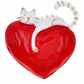 Resim Kalp Beyaz Kedi Hayvan Severler Sevgi Metal Broş Rozet Pin RZ048 