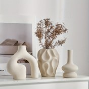 Resim 3 Adet Boho Seramik Vazo Seti - Modern Kuzeyli Minimalist Yuvarlak ve Donut Şekilli, Geometrik Desen, Trendy Ev Dekoru, Oturma Odası, Giriş, Kahve Masası için İdeal, Pil Gerektirmez, Dekoratif Hediye 