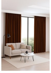 Resim Düz Renk Fon Perde 2 Parça 145cm X 245cm Kahverengi 