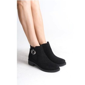 Resim Luna Fermuarlı Lastikli Ortopedik Taban Topuklu Süet Kadın Bot St - Siyah Siyah 