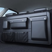 Resim Lüks Siyah Suni Deri Araba Bagaj Düzenleyici Katlanabilir Depolama Kutusu ile, Çok Fonksiyonlu Otomatik Bagaj Düzenleyici SUV, Sedan ve Hatchback için, Araç Aksesuarları için Geniş İç Mekan Kargo Çantası, Sürücü Güvenlik Koltuk Arkası Düzenleyici, Araba Depolama Çantası, Bagaj Düzenleyici 