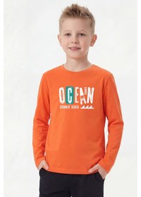 Resim Fyk Kids 3'lü Yuvarlak Yakalı Baskı Detaylı Uzun Kollu Basic 3 Parça Erkek Çocuk Tişört Turuncu - Yeşil 