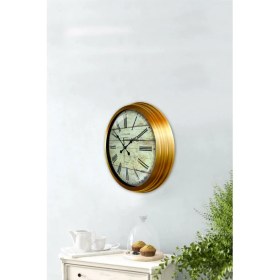 Resim Bahat Altın Varaklı Salon Ofis Duvar Saati Alüminyum Çerçeve 40 cm 