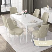Resim Canisa Concept Nex Serisi Beyaz 80 x 132 cm Mdf Mutfak Masasıtakımı Metal Iskelet6 Sandalye Gümüş Halka 