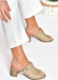 Resim Fox Shoes P555450903 Vizon Hakiki Deri Kalın Topuklu Günlük Kadın Terlik 