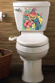 Resim Renkli Çiçekler ve Papağan Temalı Klozet Banyo Sticker 