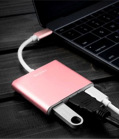 Resim Benks U19 Type-C to 3 in 1 Adaptör (Usb 3.0+HDMI+Type-c) - Rose Gold 