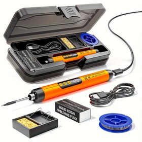 Resim USB Taşınabilir Mini Dijital Şarj Edilebilir Lehim Seti, Üç Sıcaklık Ayarı ile Ev Aletleri Tamiri ve DIY Projeler İçin Uygun, Düşük Voltaj 8W Şarjlı Manuel Lehim Kalemi, Rosin ve Lehim Tutucu Dahil 