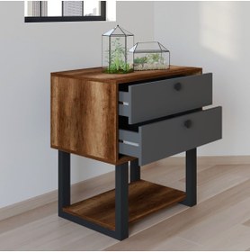 Resim Robin Home Grand Ofis 2 Çekmeceli Keson Etajer Metal Ayaklı Barok-antrasit 