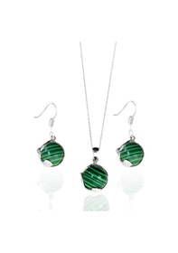 Resim Oya Silver Yuvarlak Malakit Taşlı Gümüş Set Takım 