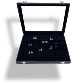 Resim Richbox Küpe Kolye Takı Kutusu Siyah İçi Alkantara Süet 