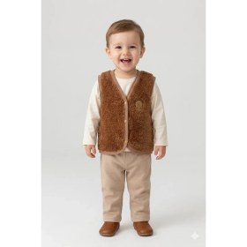 Resim HaanBebe Unisex Bebek Ayıcık Detaylı Polar Pelüş Yelek (3 Renk Seçeneği) Kahverengi/ekru/pembe 
