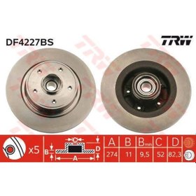 Resim TRW DF4227BS FREN DİSKİ ARKA LAGUNA II 01- RULMANLI DÜZ 274mm 