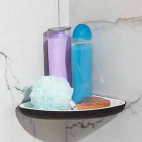Resim Porsima 0447 İstiridye Banyo Köşe Rafı - Paslanmaz Yapışkanlı Duş Rafı Banyo Düzenleyici Organizer - Siyah 
