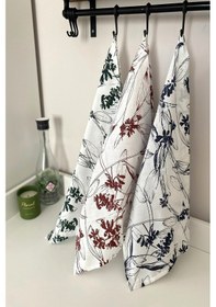 Resim 3'lü Çiçekli Kurulama Bezi - Alman Bezi - İnce Keten El Bezi 