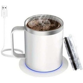 Resim Pazly Beyaz Kahve Bardağı Elektrikli Isıtıcısı 55 C Sıcak Tutar Masa İçin Paslanmaz Çelik 