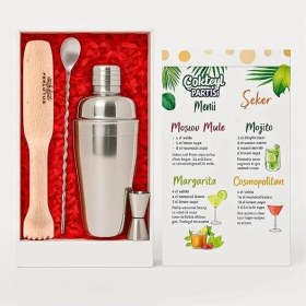 Resim AyrStore Kokteyl Shaker Jigger Mojito Tokmak Bar Kaşığı Kokteyl Tarifleri Seti 