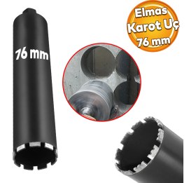 Resim Badem10 Elmas Karot Ucu 76 mm Shun Beton Zemin Duvar Delme Delik Açma Panç Aparat Uç Deprem Numune Al Test 