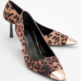 Resim Luvi Shoes Moanda Siyah Sarı Desenli Kadın İnce Topuklu Ayakkabı Siyah - Sarı 