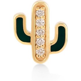 Resim 0.03 ct Mineli Western Kaktüs Pırlanta Piercing - Sarı Altın / 8 MM 