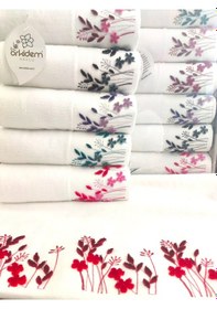Resim 6.lı Set Annem 50x90 Cm. Özel Tafting Nakışlı Kadife Doku Çeyizlik Lüks Havlu Seti Beyaz Beyazdal Beyaz 