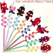Resim 8 Parça/1 Adet Çok Boyutlu Marvel Örümcek Adam Temalı Yeniden Kullanılabilir Pipetler, Yaratıcı Karikatür Parti Plastik Pipetleri Doğum Günü ve Tatil Süslemeleri İçin 