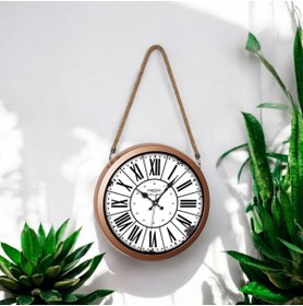 Resim Bahat Halatlı Bakır Renkli Metal Çerçeveli Roma Rakamlı Eskitme Duvar Saati 36 Cm 