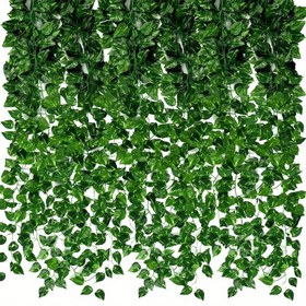 Resim 12/24 adet Yapay Sarmaşık Yaprak Çelenk - Ev, Düğün, Parti, Bahçe ve Duvar Dekoru için Plastik Sahte Asılı Sarmaşık Bitkileri - Güç Gerektirmez, Canlı Yeşil Yapraklar, İç ve Dış Mekan Dekoru|Sarmaşık Dekoru|Yapay Sarmaşık Yaprakları, Sarmaşık Çelenk 