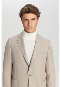 Resim Erkek Bej Slim Fit Dar Kesim Mono Yaka Torba Cepli Blazer Ceket Bej 