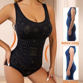Resim 1 adet Zarif Baskı Desen Şekillendirme Güzellik Karın Kontroli Şeftali Kalça Bodysuit Geniş Askılar, Push-Up, Hızlı ve Pratik Kapatma 