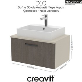 Resim Creavit D10 Next Lavabo Dolabı Çekmeceli 65 Cm Dafne Melamin Beyaz 