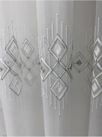 Resim Nivemeshome Luna Geometrik Desenli 1/3 Sık Pileli Tül Perde Apm,Gümüş 100 X 260 