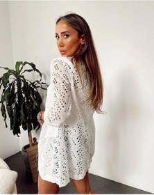 Resim CNG MODA Kadın Güpürlü Ekru Blazer Yazlık Ceket 