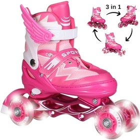 Resim Pembe Melek Kanatlı Işıklı Paten Kız Çocuk Pateni Silikon 4 Teker Pembe 