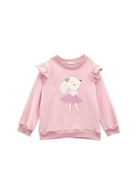 Resim Kız Bebek Baskılı Kolları Fırfır Detaylı Eşofman Takımı - Pembe Pembe 