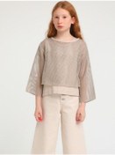 Resim Kız Çocuk Uzun Kol File İçi Askılı İkili Bluz-13865-vizon Vizon 