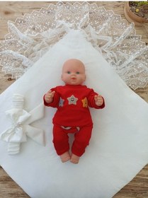 Resim Mevlütlük Dantelli Bebek Kundağı Unisex Bebek Dış Kundak Battaniyesi Hastane Çıkışı Yenidoğan Kundak Ekru 