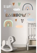 Resim Rainbow Be Happy Çocuk Odası Duvar Sticker Dekorasyon Seti Model 1 